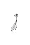 Surgical Steel Belly Bar CZ Leaf