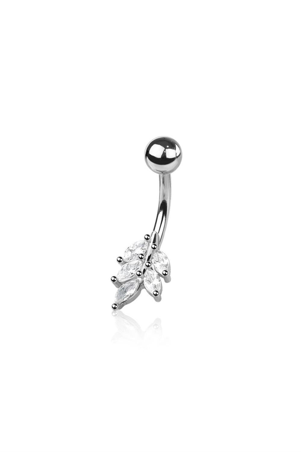 Surgical Steel Belly Bar CZ Leaf
