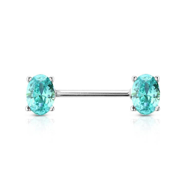 Surgical Steel Nipple Bar CZ Oval Ends