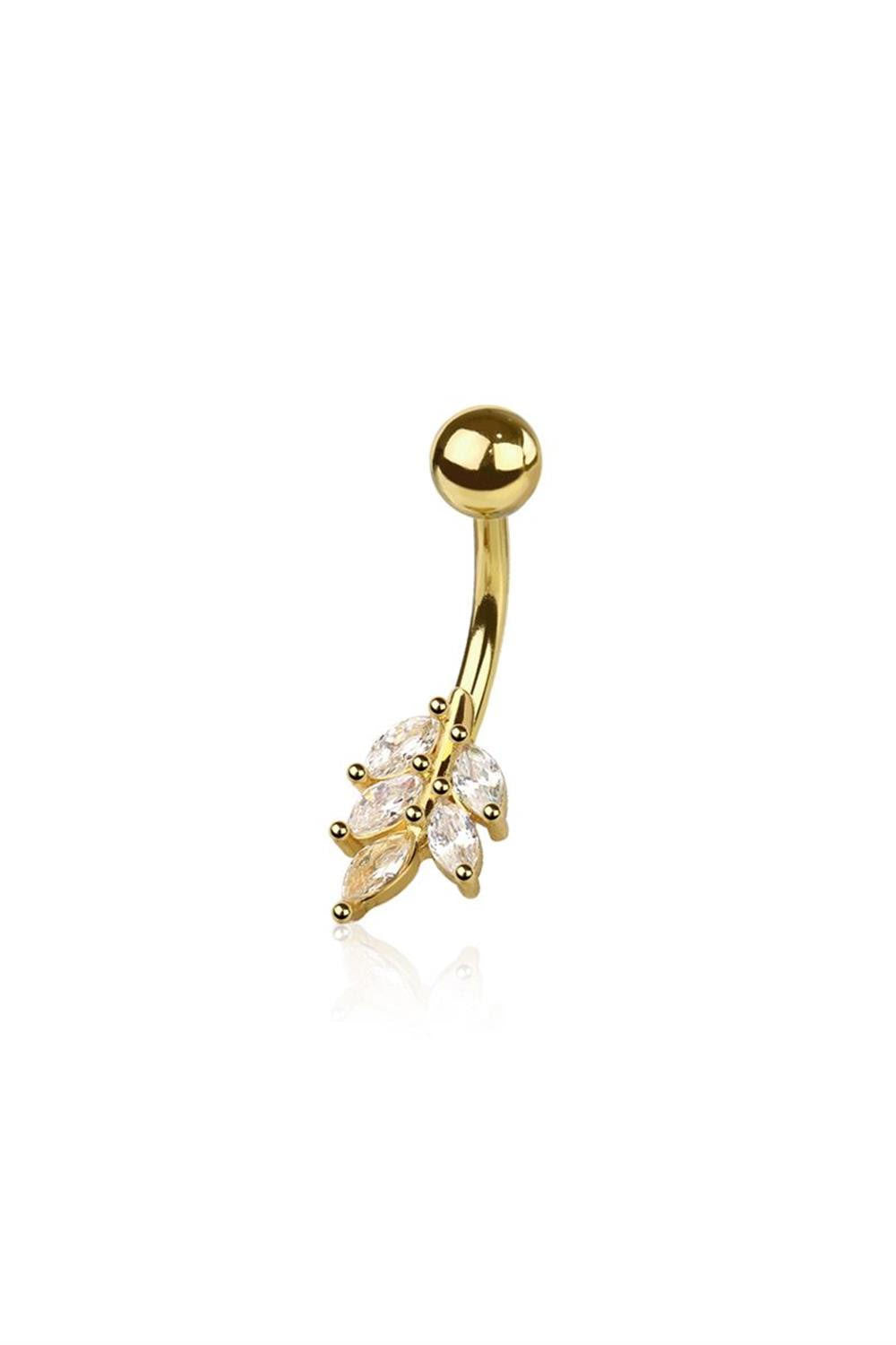 Surgical Steel Belly Bar CZ Leaf