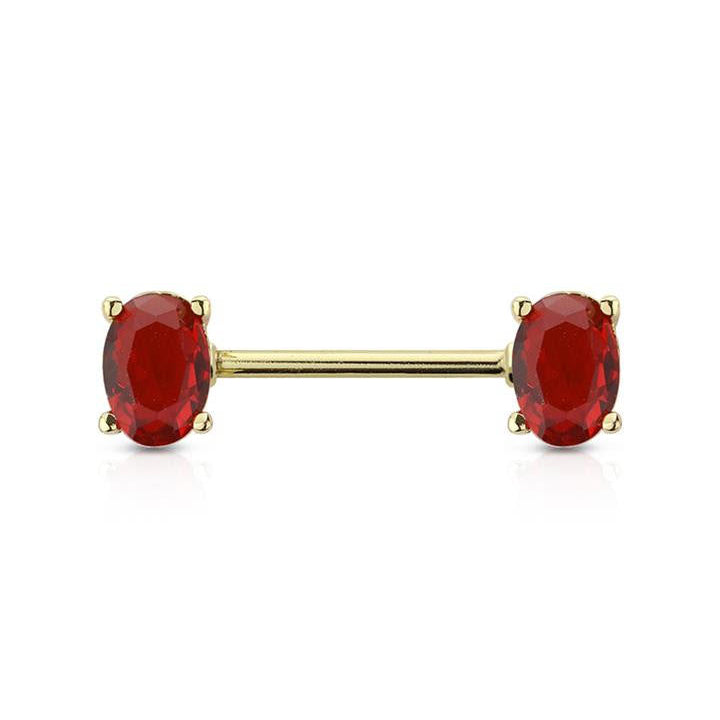 Surgical Steel Nipple Bar CZ Oval Ends