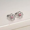 Pink Opal Flower Studs - F16
