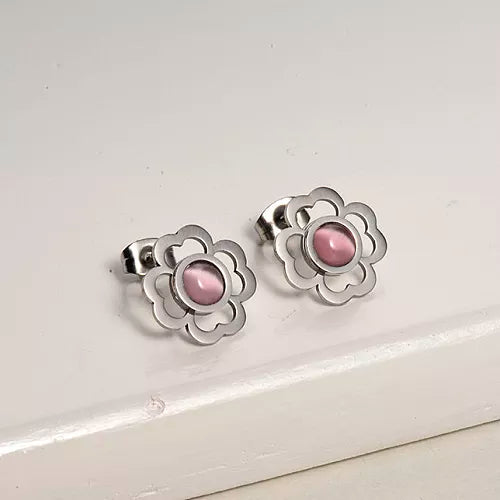 Pink Opal Flower Studs - F16