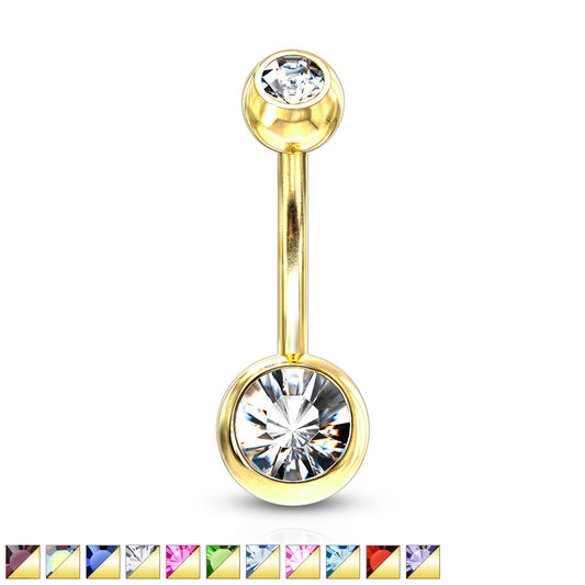 Double Jeweled Gold Navel Bar - Standard - P19