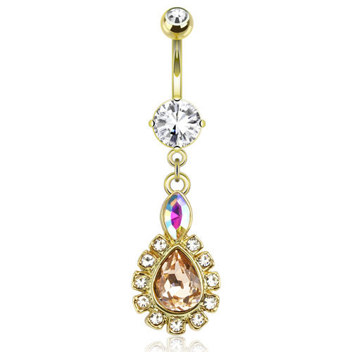 Teardrop CZ Belly Bar - H16