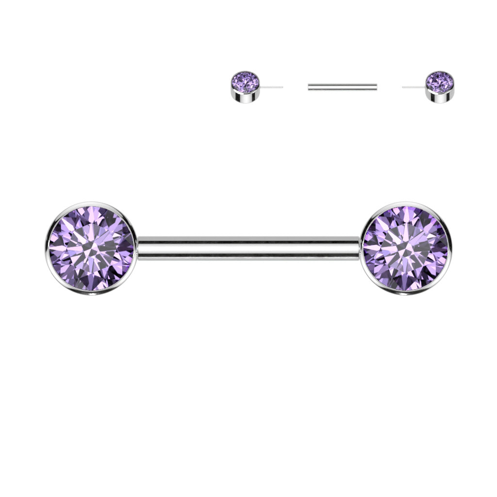 Titanium Nipple Bar CZ- Various Colour Options- C11
