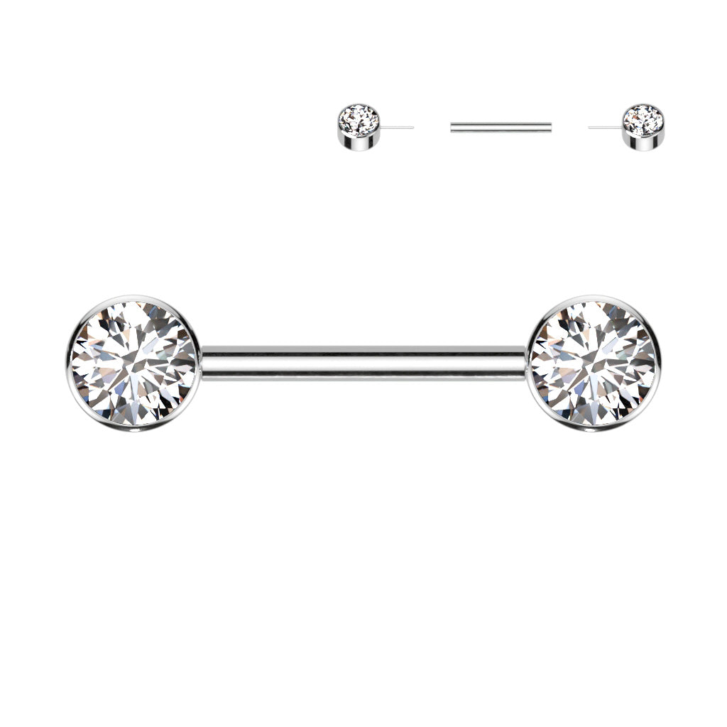Titanium Nipple Bar CZ- Various Colour Options- C11