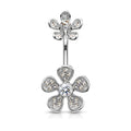 CZ Paved Flower Navel Bar - G19