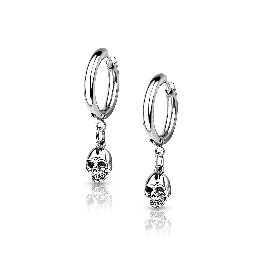 Pair Of Hoop Earrings With Skull Dangle - G1