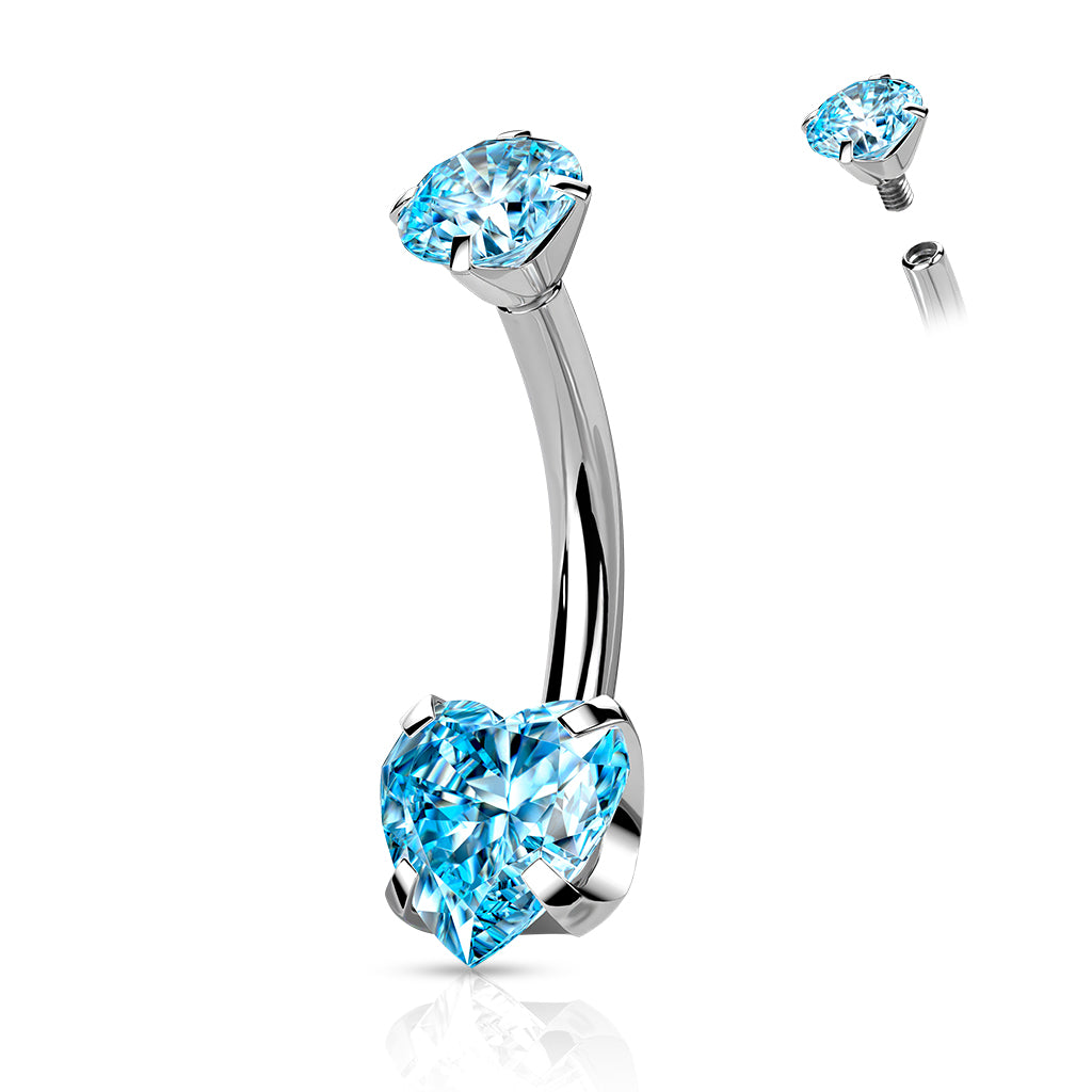 Titanium Heart CZ Belly Bar- C10