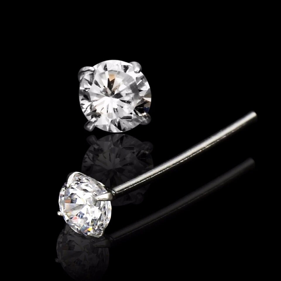 Sterling Silver Round CZ Nose Stud